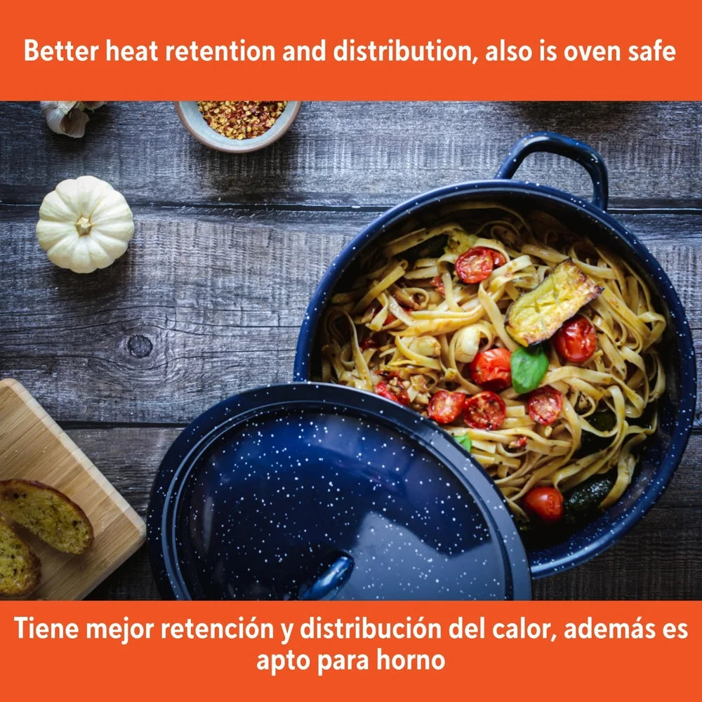 Enamel Stock Soup and Stews Cooking Pot with Double Handles Oven Safe.