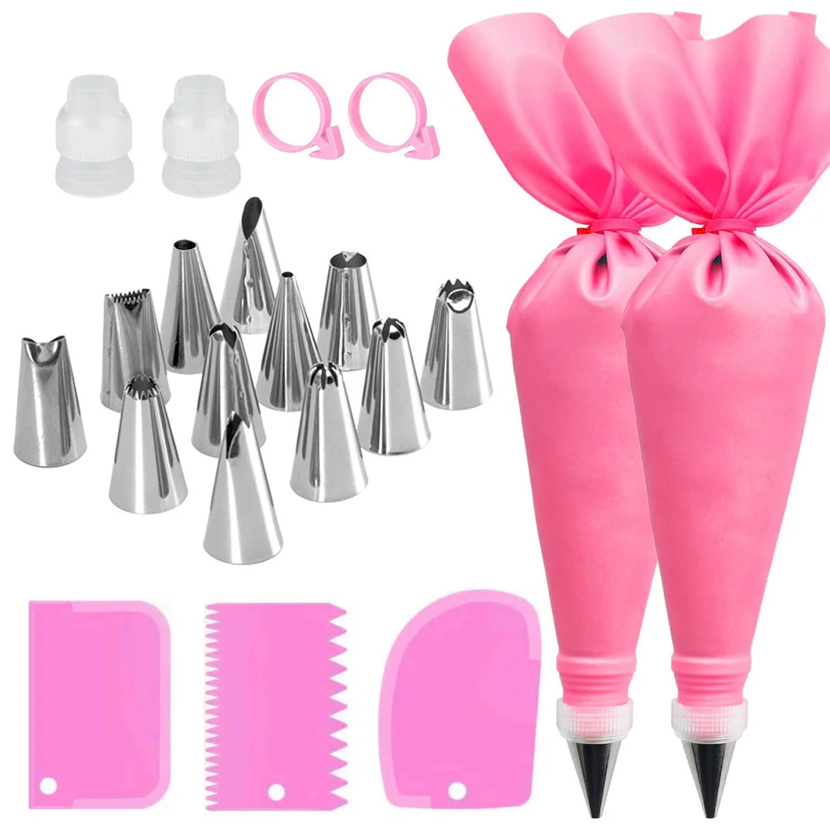 Cake Decorating Silicon Reusable Piping Bags with Stainless Steel Nozzle