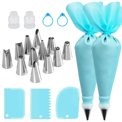Cake Decorating Silicon  Reusable Piping Bags with Stainless Steel Nozzle