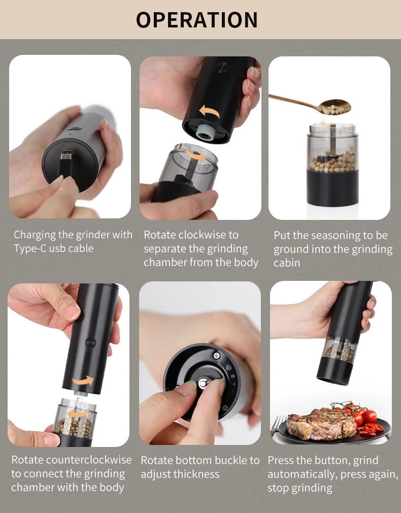 New Rechargeable Electric Salt and Pepper Grinder