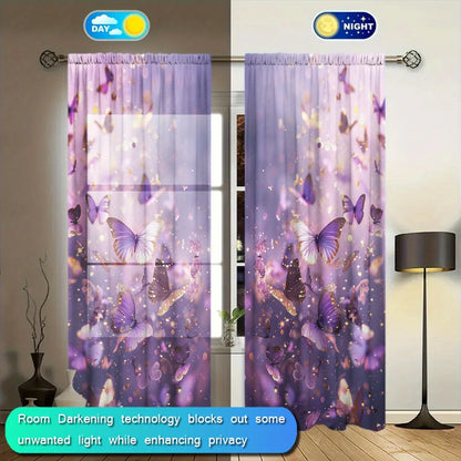 Purple Butterfly Printed Curtain Kitchen Window   Décor - Rod Pocket  Treatment for Bedroom, Office, Kitchen, Living Room