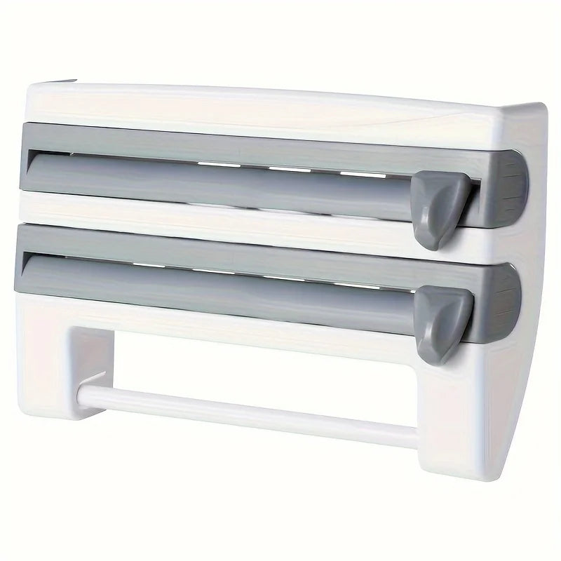 Durable Wall-Mounted Kitchen Organizer with Built-In Scissors And Aluminum Foil Dispenser