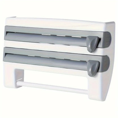 Durable Wall-Mounted Kitchen Organizer with Built-In Scissors And Aluminum Foil Dispenser