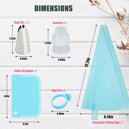 Cake Decorating Silicon  Reusable Piping Bags with Stainless Steel Nozzle