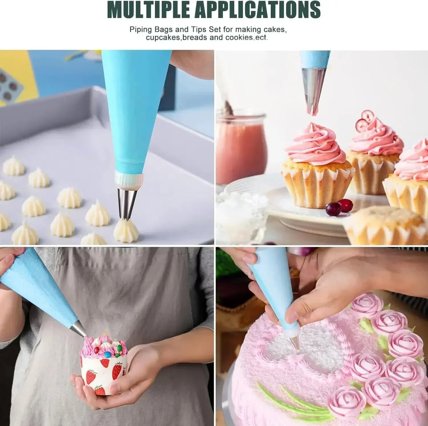 Cake Decorating Silicon  Reusable Piping Bags with Stainless Steel Nozzle