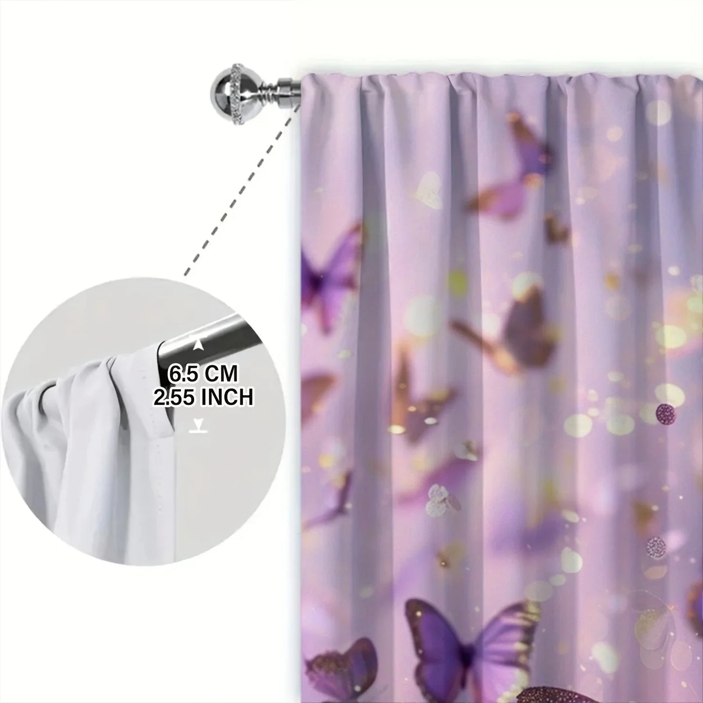 Purple Butterfly Printed Curtain Kitchen Window   Décor - Rod Pocket  Treatment for Bedroom, Office, Kitchen, Living Room