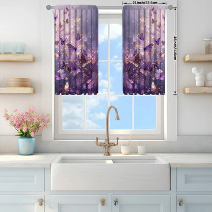 Purple Butterfly Printed Curtain Kitchen Window   Décor - Rod Pocket  Treatment for Bedroom, Office, Kitchen, Living Room