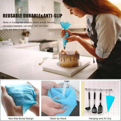 Cake Decorating Silicon  Reusable Piping Bags with Stainless Steel Nozzle