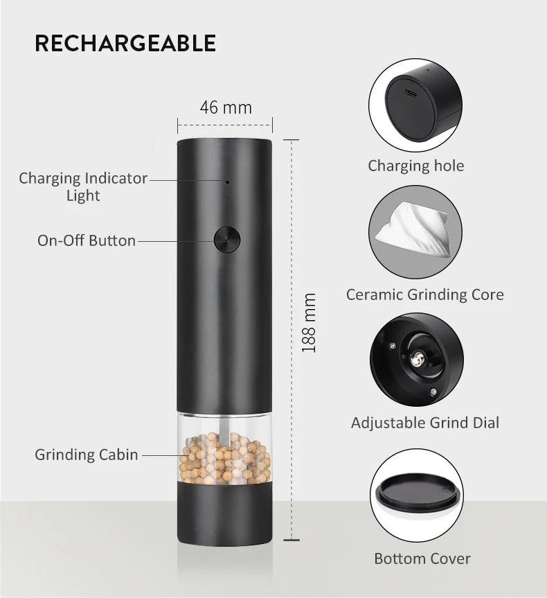 New Rechargeable Electric Salt and Pepper Grinder
