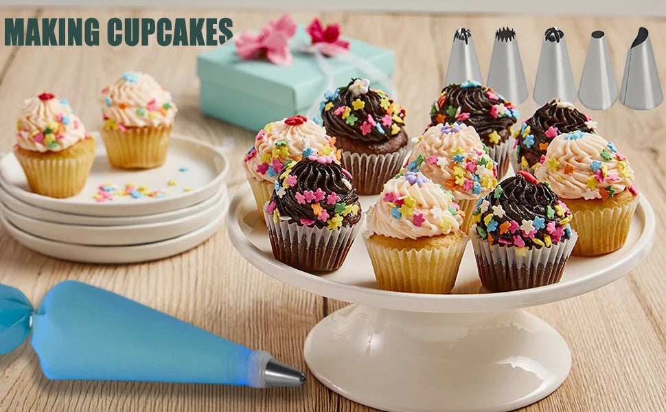 Cake Decorating Silicon  Reusable Piping Bags with Stainless Steel Nozzle