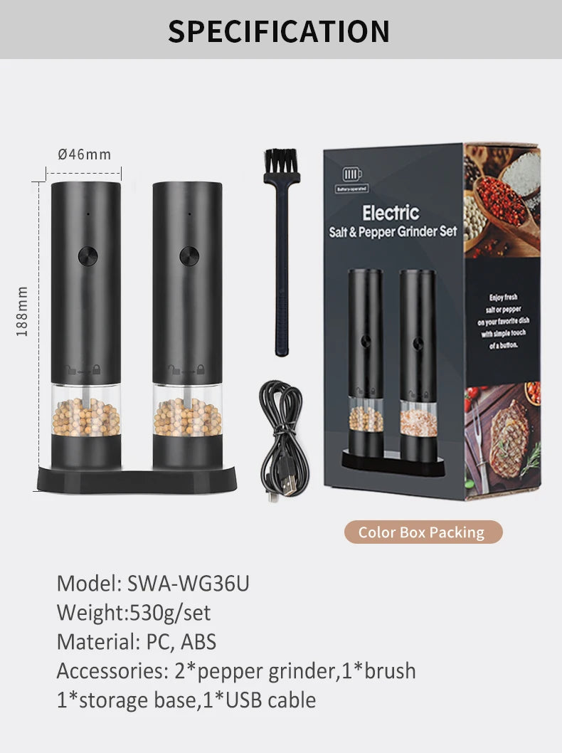 New Rechargeable Electric Salt and Pepper Grinder