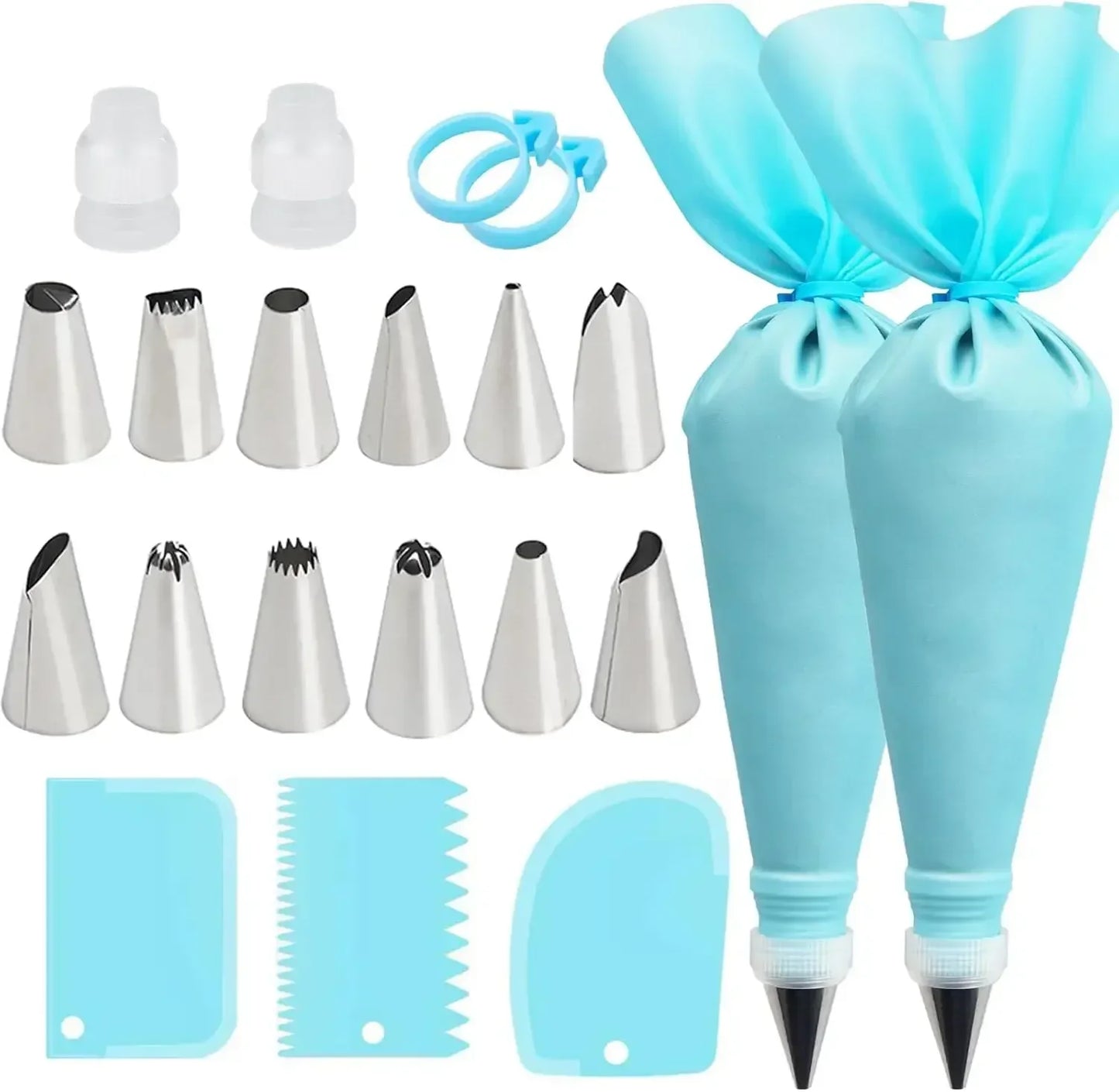 Cake Decorating Silicon  Reusable Piping Bags with Stainless Steel Nozzle