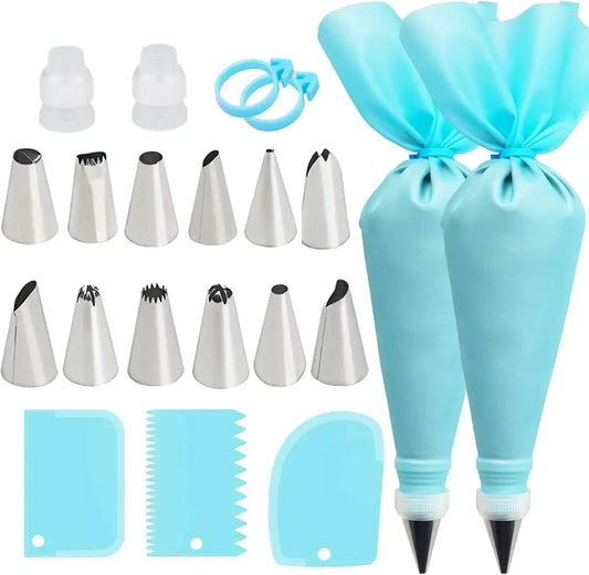 Cake Decorating Silicon  Reusable Piping Bags with Stainless Steel Nozzle