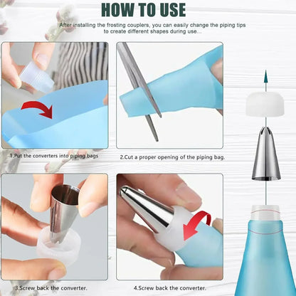 Cake Decorating Silicon  Reusable Piping Bags with Stainless Steel Nozzle